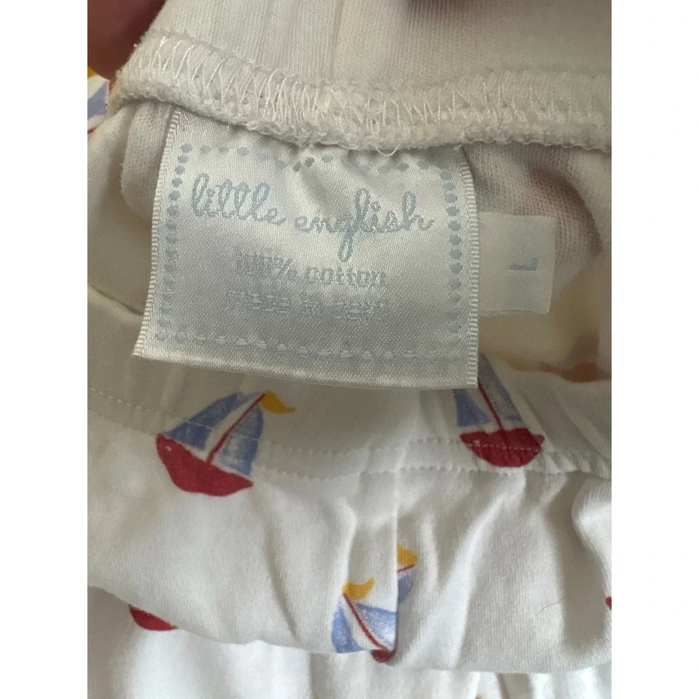 Little English Kids White Sailboat Print Cotton Pajama Set Size L Nautical PJs